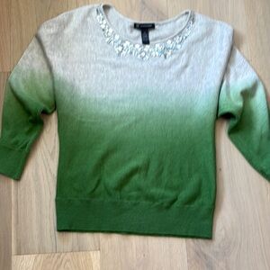 INC International Concepts Green and Gray Crew Neck Sweater with Ombre Effect